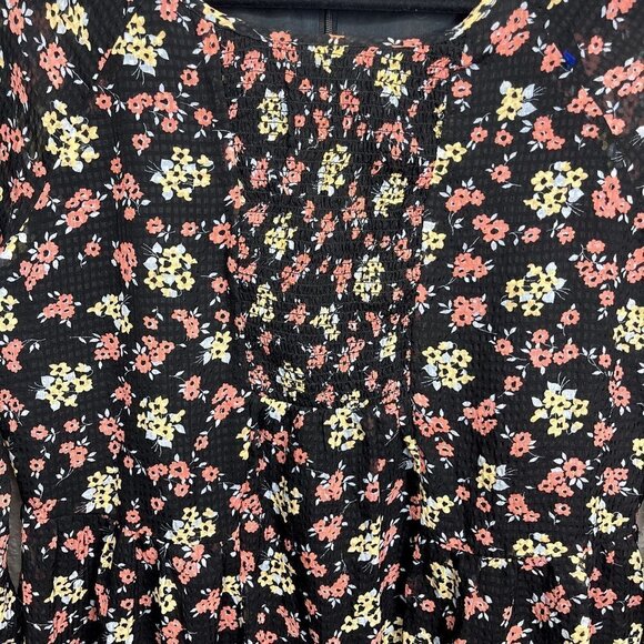 FREE People‎ Women's Black Floral Babydoll Boho Mini Dress Size Small - Picture 4 of 11